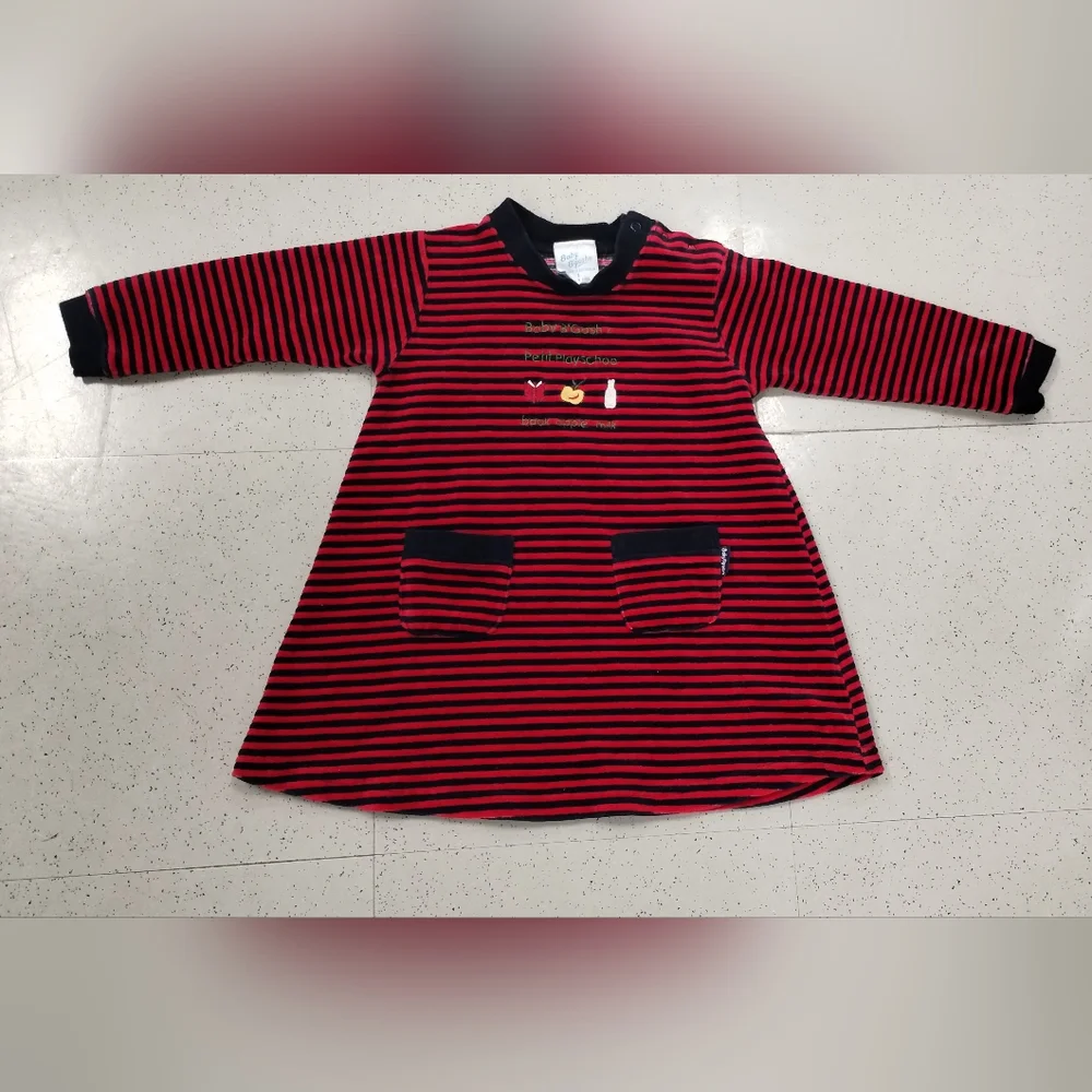 Baby B'Gosh Black and Red Stripe Petit Playschool  apple milk Book dress Toddler